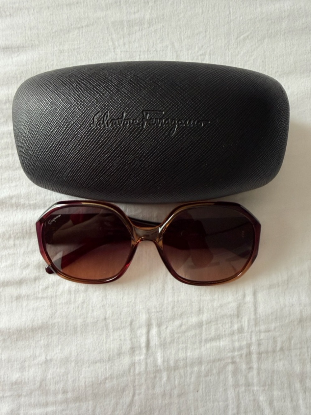 Salvatore Ferragamo Women's Burgundy to Brown Gradient Oversized Sunglasses
